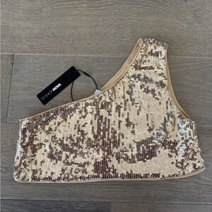 Fashion Nova One-Shoulder Sequin Crop Top - Nude/Gold M